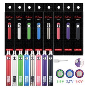 Ecpow UGO V3 Preriscaldamento VV 650 900 mAh ego 510 Batteria Micro USB Voltaggio variabile Vapore regolabile BUD Cartucce di preriscaldamento Batterie EVOD