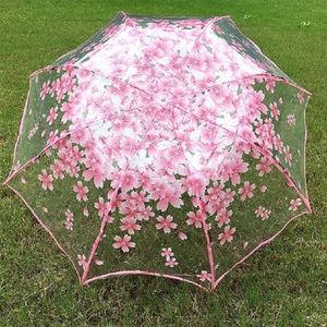 Romantic Transparent Clear Flowers Bubble Dome Cute Designer Goth Umbrella for Wind Heavy Rain Women Sun 220426
