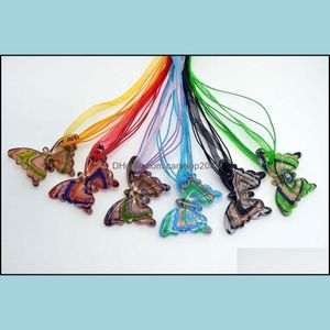 Colares pendentes pingentes j￳ias 6 corsos coloridos de cor animal de borboleta lampada de vidro Murano colar Dh8k5