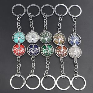 Natural Crystal Stone Original Keychain Tree of Life Lucky Key Ring Car Decor Bag Keyring Reiki Fashion Accessories