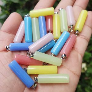 Luminous Stone charms Fluorescent Cylinder Chakra Healing Pendant Glow in Dark for necklace Jewelry accessories