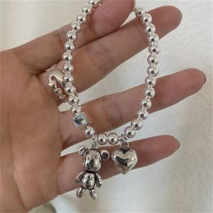 925 Stamp Bracelets for Women String of Beads Accessories Trend Vintage Simple Cute Bear Pendant Party Jewelry GC1398