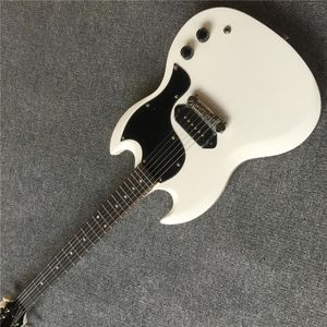Sg Guitare Custom Black achat en gros de Shop personnalisé SG Junior Polaris White Cream Guitar Guitar Single Black Black P Pickup Chrome Hardware Black234Q