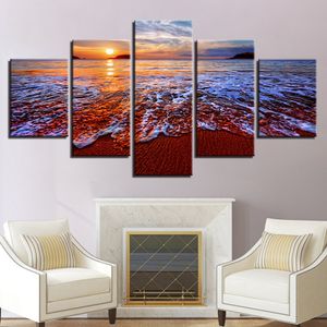 Modular Canvas HD Prints Posters Home Decor Wall Art Pictures 5 Pieces Red Sand Beach inThe Evening Paintings No Frame