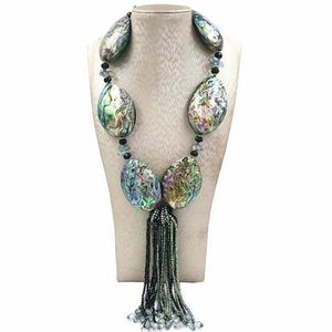 Huge Abalone Shell Black Spinel Hematite Tassel Necklace Hematite 54cm