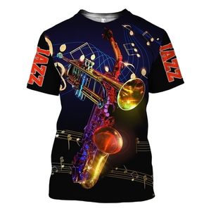 ジャズ Tシャツ 3D プリントサックスギタークラリネットメンズ Tシャツクラシック音楽楽器半袖ヒップホップカジュアル Tシャツ 220706