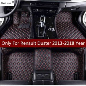 플래시 매트 가죽 자동차 바닥 매트 Renault Duster 2013 2015 2015 2016 2017 2018 사용자 정의 자동 발 패드 자동차 카펫 커버 W220328