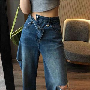 Kvinnor Hög midja BASIC Jeans tvättade blå True Denim Pants Boyfriend All Match Jeans Femme for Women Street Jeans KZ643 T220728