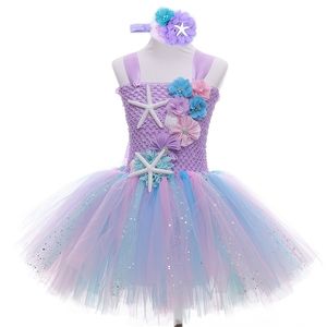 Girl Princess Mermaid Tutu Dress Under the Sea Kids Dresses For Girls Birthday Party Costume With Flower Headband 220426