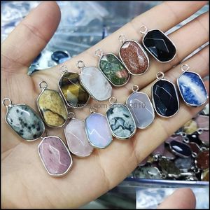 Arts And Crafts Sier Edge Natural Crystal Oval Hexagon Stone Charms Rose Quartz Pendants Trendy For Jewelry Making Wholes Sports2010 Dhv89