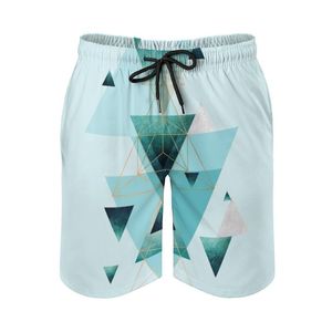 Herren-Shorts, Zusammenstellung geometrischer Dreiecke in Blaugrün, Aqua und Roségold, Sport-Shorts für Herren, Strand, Surfen, Schwimmen, Boxershorts, Baden, Herren