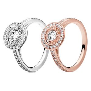 Novo anel de círculo vintage 925 logotipo de prata esterlina 18k Rose Gold CZ Diamond Women Wedding Rings Caixa original Conjunto para Pandora Ring