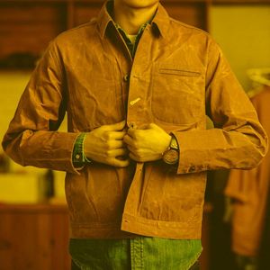 남성 자켓 Maden Retro Khaki Jacket 남성 사이즈 M ~ 3XL 왁스 처리 된 캔버스 코튼 군복 라이트 캐주얼 작업 코트 남성 의류 남성