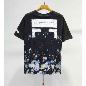 ブランドクラシックメンズTシャツは夏のデザイナーの女性をゆるめるトップスティークオリティファッションTシャツレターアローオイルペインティングTシャツ豪華be94