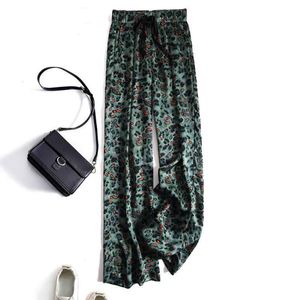 Pantaloni da donna Capris Green Leopard print tintura pan drappeggiato a gamba larga da donna 220823