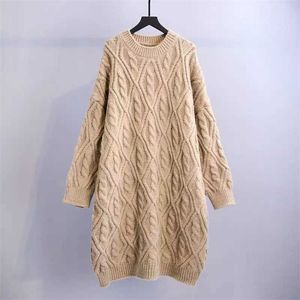 HSA Winter oversize sweater Twisted Pullover Long Maxi Sweater Dress Warm Soft Thick Korea Dress Winter Women Long Sweater 210716