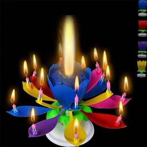 Inovadora Musical Girlating Lotus Flor Candle Light Feliz Aniversário Diy Cake Decoration Wedding Party Gifts 220629