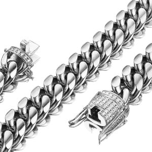 Grand Bracelet De Lien Argent Argent achat en gros de Chaînes Silver Color Men Cuban Link Chain White mm de large Collier ou bracelet en acier en acier inoxydable de large avec un tour de cou en diamant E