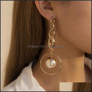 Dangle Chandelier Earrings Jewelry Hollow Out Imitation Pearl Chains Geometric Circle Alloy Stud Earring Women Business Skirt Suit Wear Dr