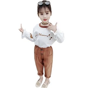 Abbigliamento per bambini Felpa Pantaloni Abbigliamento per ragazze Ricamo Completo per tuta stile casual Bambini 210527