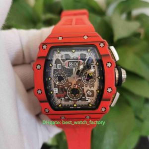 Hot Selling Top Quality Watches 50mm x 44mm RM11-03-CA FQ 061 NTPT Carbon Fiber Red Bezel Rubber Bands Transparent Mechanical Automatic Mens Men's Watch Wristwatches
