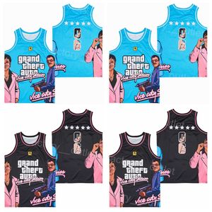 06 16 Movie Film Grand Theft Auto Jersey Pallacanestro Vice City Rockstar Games Uniforme da uomo All Stitched Team Colore Blu Nero HipHop Hip Hop University Per gli appassionati di sport