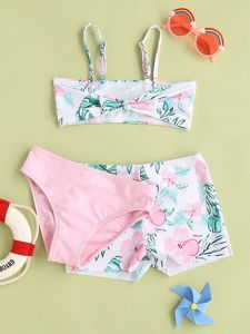 Wholesale toddler girl swim shorts for sale - Group buy 3pack Toddler Girls Plant Print Bikini Swimsuit Swim Shorts SHE