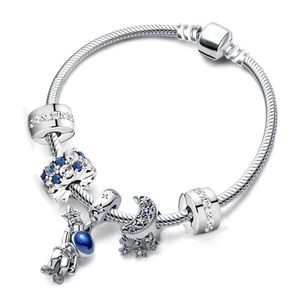 s925 Set di braccialetti in argento sterling di lusso fai-da-te regalo da donna con perline fascino astronauta stella luna gioielli di moda adatti per ciondolo Pandora originale 16-21 cm