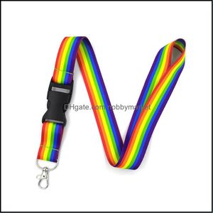 Keychains Fashion Accessories 10Pcs Homosexuality Rainbow Vintage 90S Women Neck Lanyard Keychain Mobile Phone Strap Id Badge Holder Keyring