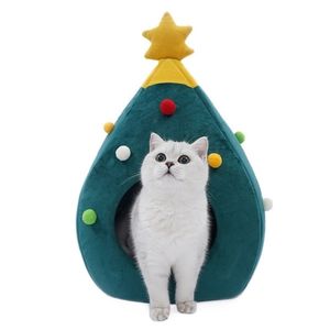 Christmas tree dog cat bed winter warm pet nest house supplies litter kennel gifts home Y200330