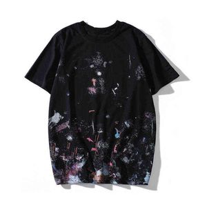 Offs mode högkvalitativa herrmona lisa tryck vintage tee kvinnor sommar lyxdesigner tshirt casual off vit streetwear skjorta 9378