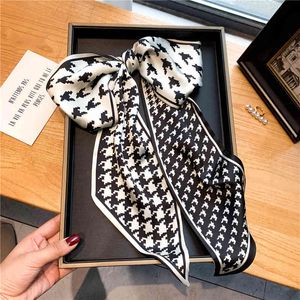 Elegante Impressão Silk Skinny Scarf Mulheres Headband Luxury Hair Bandas Ribbon Scrunchies Skirt Saco Wrap Wrap Feminino Foulard 2021