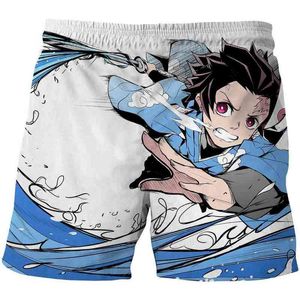 Demon Slayer Anime 3D Drukuj Mężczyźni Płyny Kwiaty Swimweear Spodenki Beachwear Mężczyźni Plaża Spodenki Swimsuit Surf Fours Szybkie Dry Figi Y220420