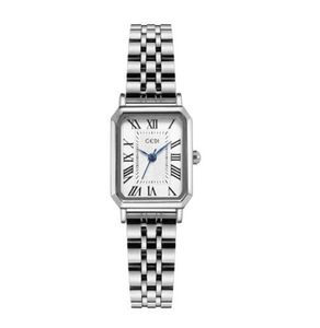 여자 시계 모조 다이아몬드 쿼츠 시계 색상 대비 단순 기질 레트로 작은 정사각형 플레이트 라이트 고급 스틸 밴드 쿼츠 시계