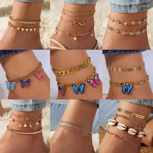 Anklets Europe The United States Simple Butterfly Pendant Anklet Cross-border Trend Beach Explosions Shell Studded Set Foot Jewelry Roya22