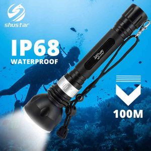 Torcia subacquea impermeabile IP68 Torcia subacquea professionale 100M sott'acqua con interruttore tattile rotante 5 modalità di illuminazione Luce subacquea J220713