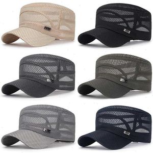 Mesh Breathable Summer Military Cap Sun Hat Flat Top Cadet Army Men Adjustable Baseball