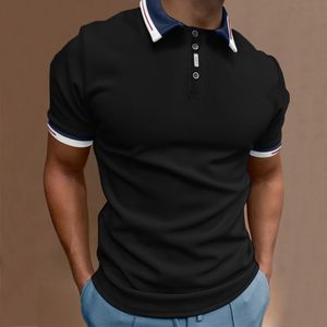 Polos masculinos brancos mass camisetas homens Casual Soild Button Camisa superior Turn Blouse de colarinho de colarinho de manga curta Menmen's Menmen's