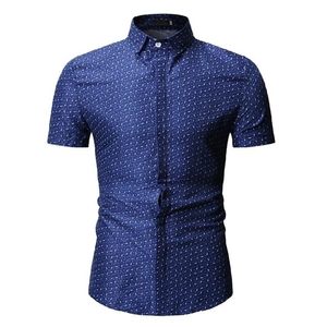 Nya modellskjortor Camisa Social Short Sleeve aftonklänning Män skjortor Summer Blus Menkläder Blue Black White