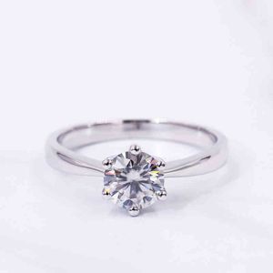 Tianyu Gems Klassischer Moissanit-Silber-Solitär, 50/65 mm, runde weiße Diamanten, Bandringe, Schmuck, Hochzeitsgeschenke für Frauen