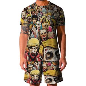Erkeklerin izleri erkek spor takım elbise ünlü resim soyut desen tshirt şort izi yaz erkekler set adam giyim kısa kollu spo