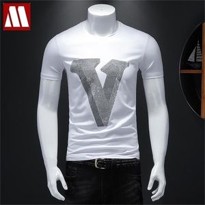 メンズシャニングV掘削Tシャツ男性コットンショートスリーブイーグルTシャツトップティーファッション3DクレーンTシャツ210329