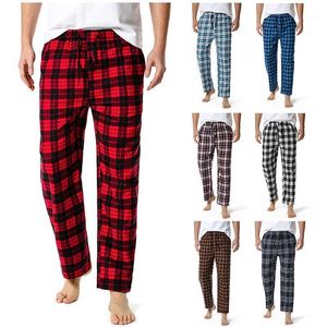 Calças masculinas de algodão macio flanela xadrez moda tendência casual pijama ioga casa