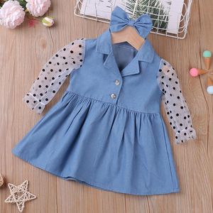 Girl's Dresses Spring Autumn Polka Dot Long Sleeve Denim Stitching Dress Baby Girl Clothes For 0-3 Years Born Toddler DressGirl's