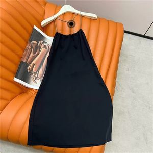 Backless Slip Dresses Triangle Label Bead Chain Sling Black Sexy Dress Slimming Off-the-shoulder Dress Skirt