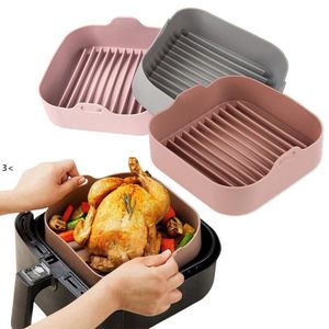 Air Fryer Silicone Pot Reusable Non-Stick Steamer Pad Oven Baking Tray Bread for Kitchen Accessories Round Square RRE13743