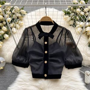 Women's Blouses & Shirts Women Fashion Summer Sexy Round Neck Mesh Short Sleeve Black Shirt Blusas Rojas Mujer Blouse Tops G155Women's