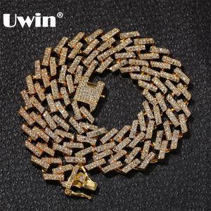 UWIN DROP Shipping Fashion Iced Prong Cuban Link Cains 15mm Mifil-Colored Blue/Black Rhinestons Hiphop Jewelry Mens T200113