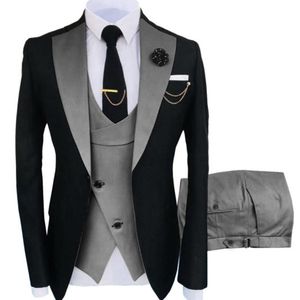 Abiti da uomo Blazer Uomo bicolore 3 pezzi Su misura Uomo Sposo Matrimonio Smoking Slim Fit Jacquard Giacca Giacca Gilet Pantaloni Abbigliamento