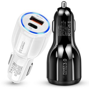 30W 3A QC3.0 Bil Chargers PD Type-C Snabb snabbladdning Bil Cigarettändare Adapterladdare för iPhone 13 14 15 Samsung Xiaomi Huawei Android-telefon